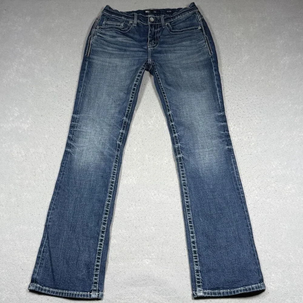 Buckle BKE Aiden Straight Jeans Mens Size 31 Blue Stretch Denim Thick Stitch